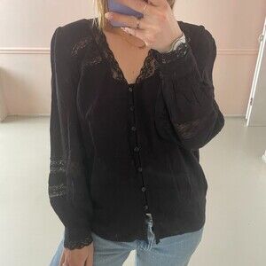 Forever That Girl Puff-Sleeve Lace Blouse Black X-Small